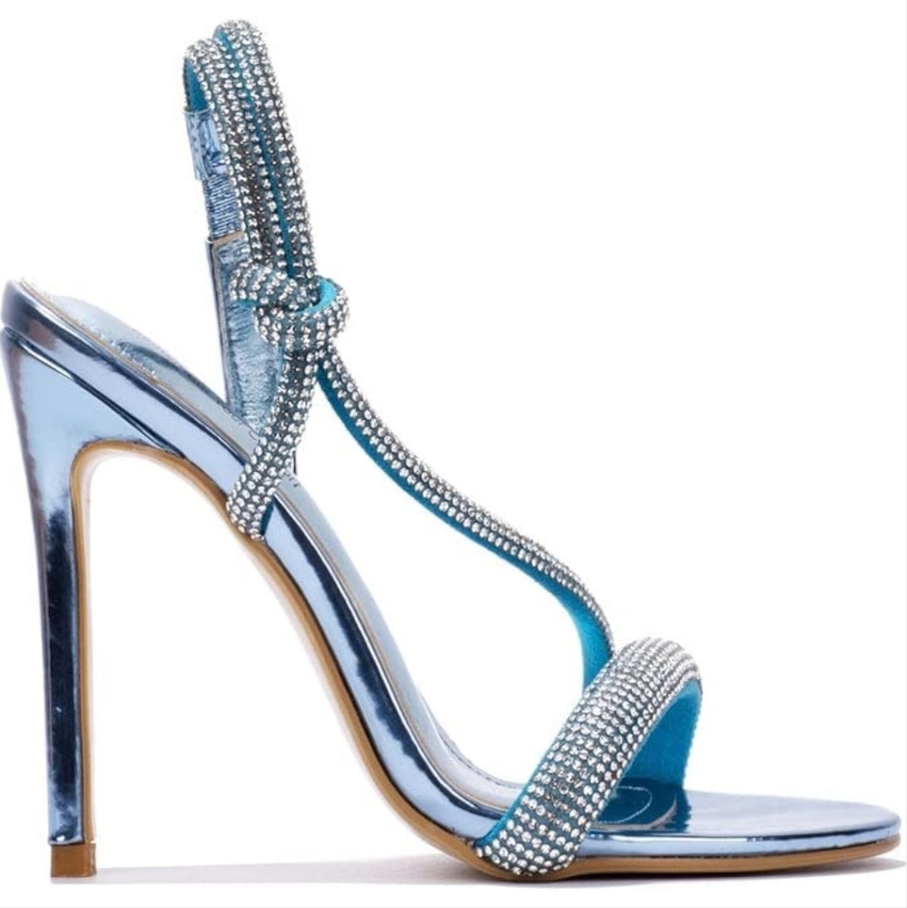 Cape Robbin Metallic Blue Rhinestone Strappy High Heel Sandals